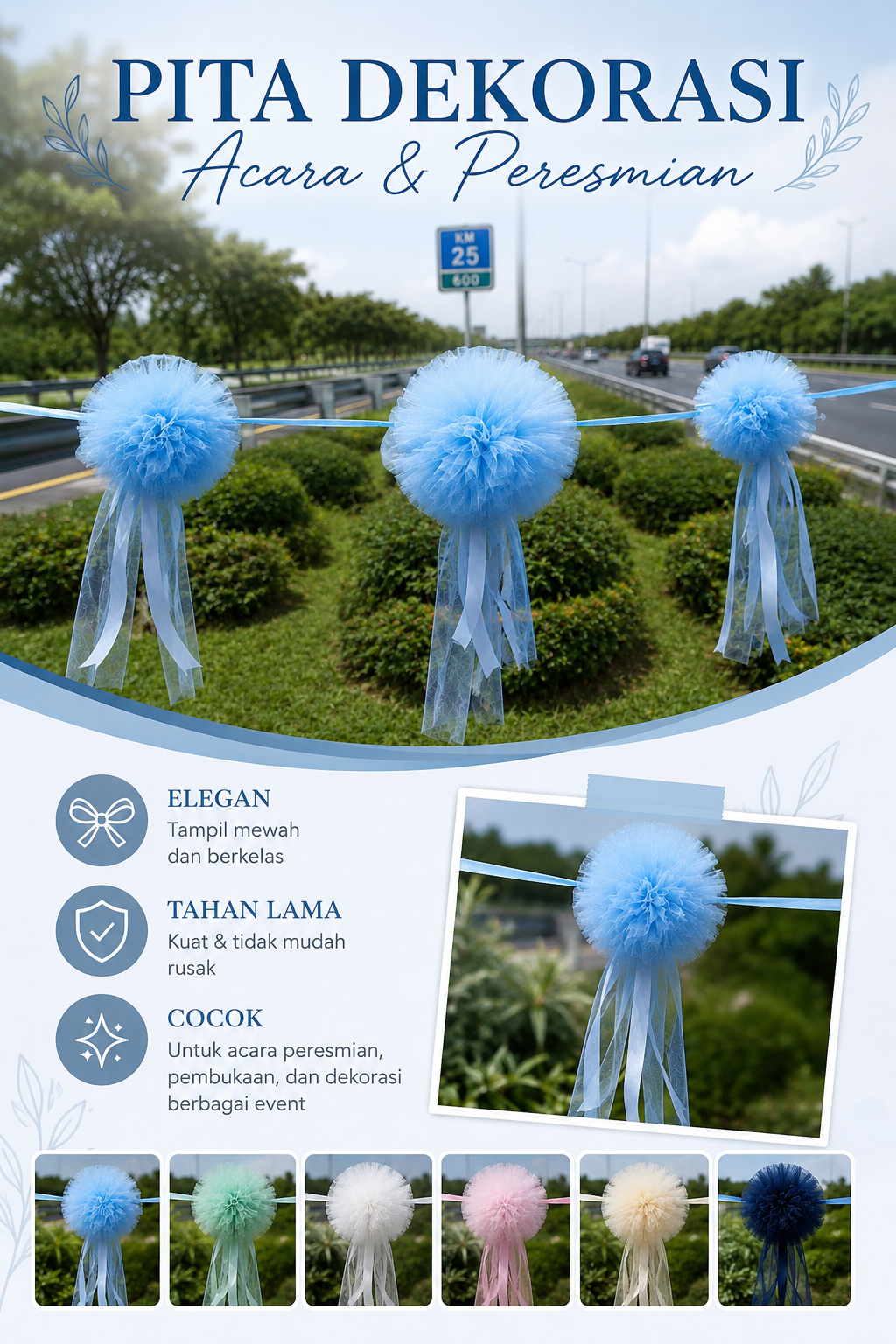PITA PERESMIAN POM-POM TILE PREMIUM SIAP PAKAI/ Potong Pita Simbolis / Grand Opening - Gambar 9